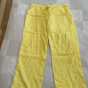 Vince Camuto Yellow Elastic Waist Linen Pants wide leg size XL